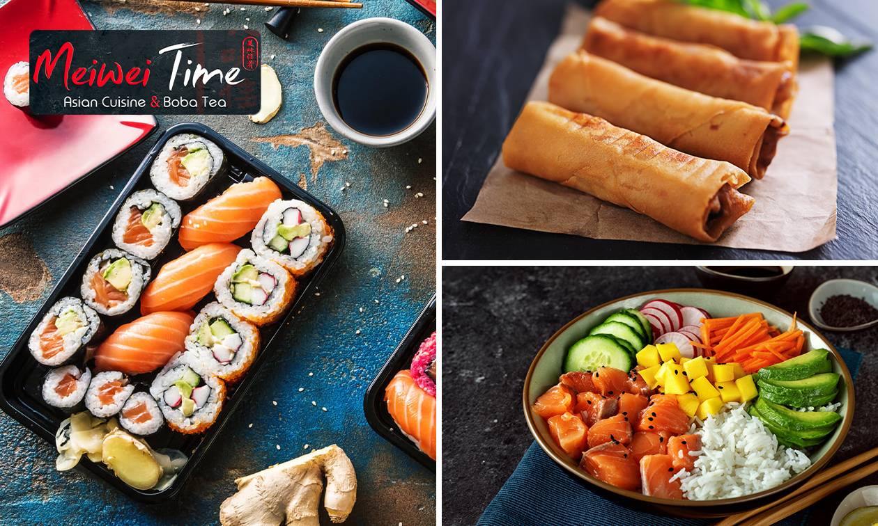 Sushibox naar keuze (16, 24 of 38 stuks) of pokébowl + loempia's voor afhaal
