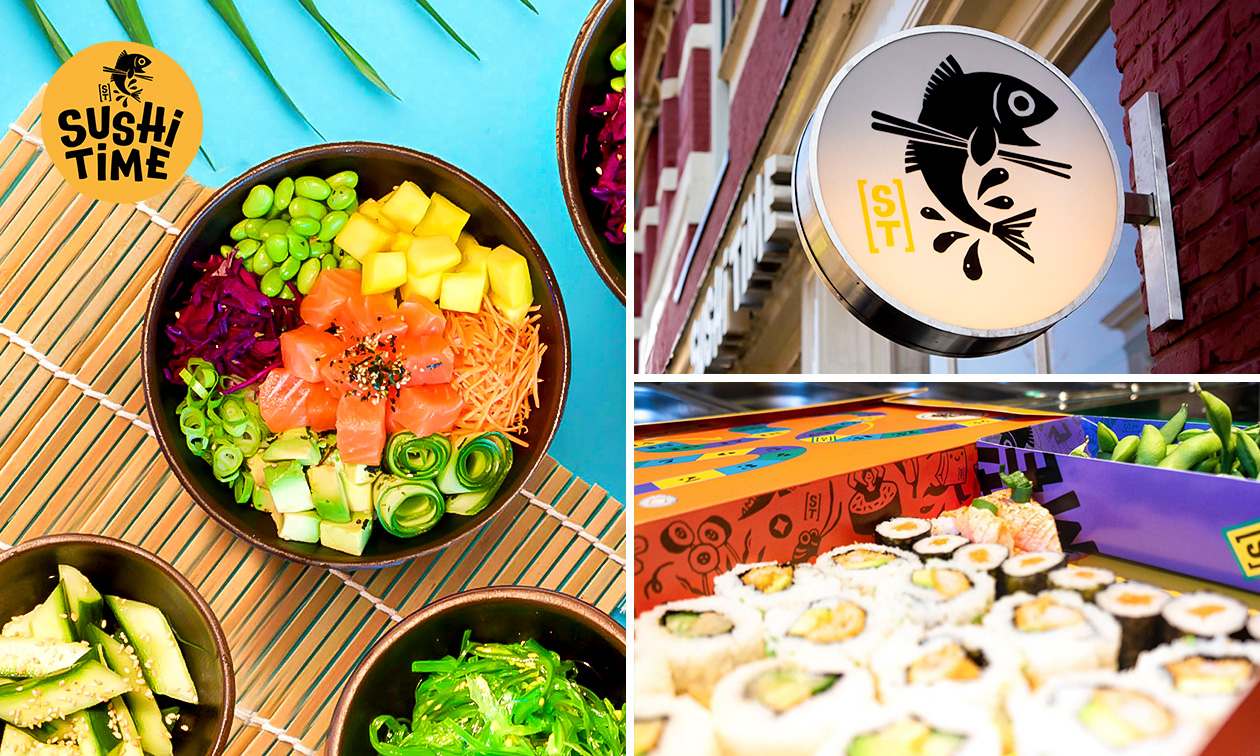 Sushibox (16, 32 of 72 stuks) of pokébowl + snack om af te halen bij Sushi Time Hilversum